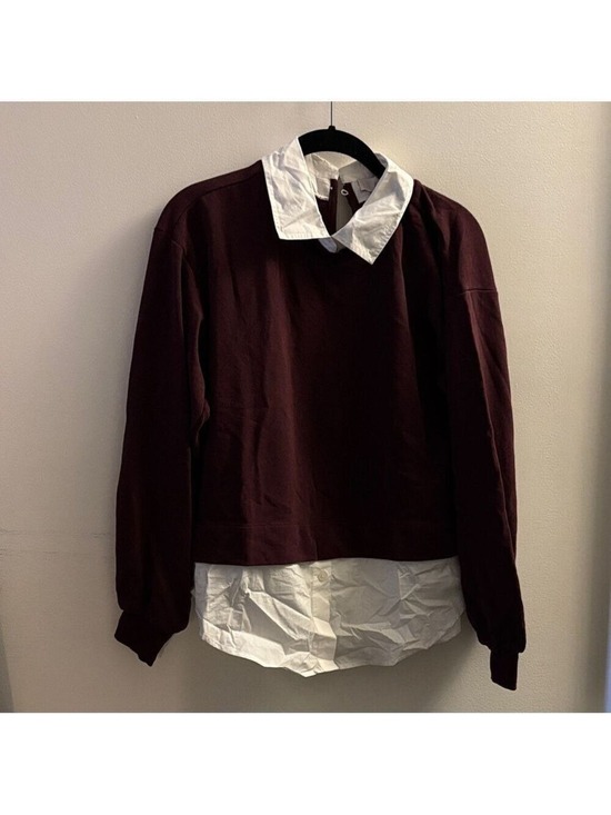 LOFT Tops - LOFT Burgundy and White faux Layered Sweatshirt